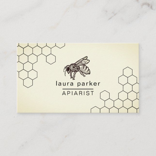 Tarjeta De Visita Bee Honey Seller Apiarista Autobús Black White Hex (Anverso)