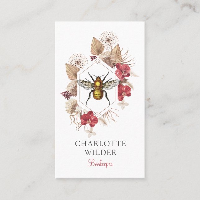Tarjeta De Visita Beekeeper Apiary Bee Floral Business Card (Anverso)