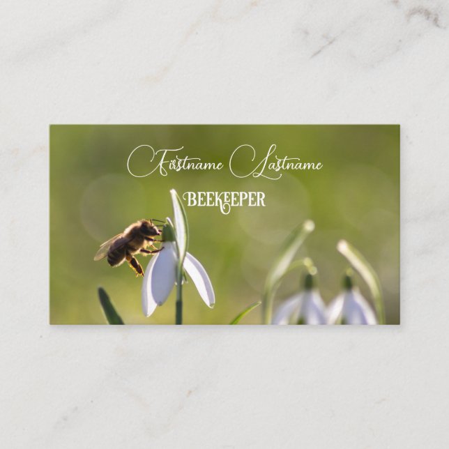 Tarjeta De Visita Beekeeper Honey Apiarist miel abeja flores blancas (Anverso)