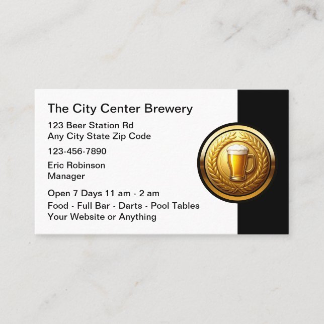 Tarjeta De Visita Beer Brewery Bar Classy Business Cards (Anverso)