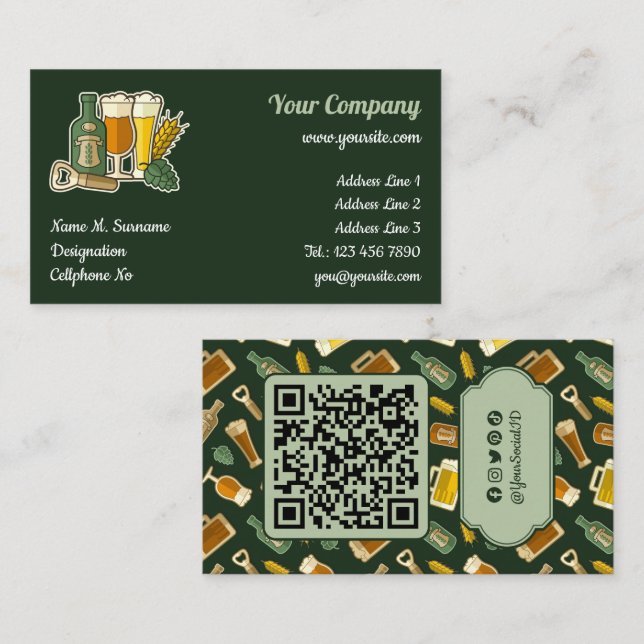 Tarjeta De Visita Beer Icons Business Card (Anverso / Reverso)