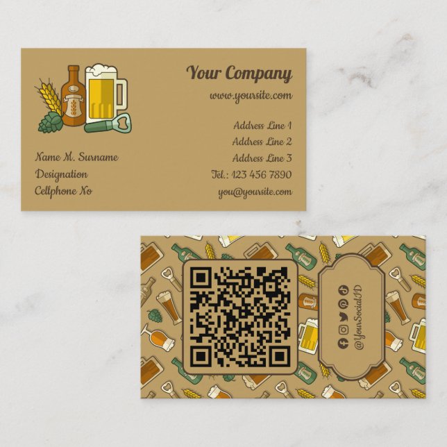 Tarjeta De Visita Beer Icons Business Card (Anverso / Reverso)