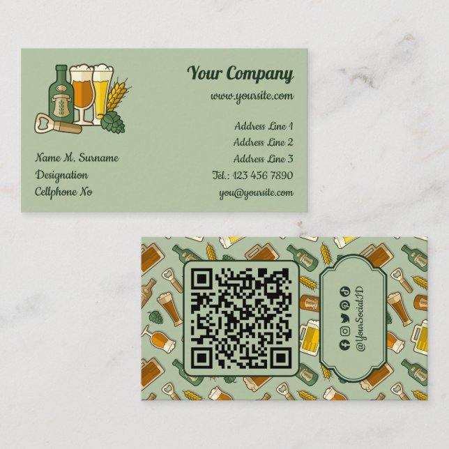 Tarjeta De Visita Beer Icons Business Card (Anverso / Reverso)