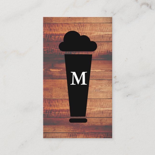 Tarjeta De Visita Beers Rustic Wood Square Element con monograma (Anverso)