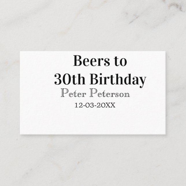 Tarjeta De Visita Beers to 30th birthday name date man stylishSimple (Anverso)