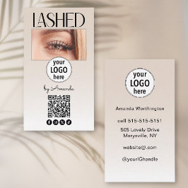 Tarjeta De Visita Beige Blush Lashed Logo QR Code Social