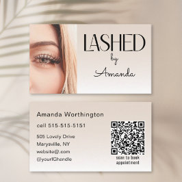 Tarjeta De Visita Beige Blush Lashed Minimalist Photo QR Code