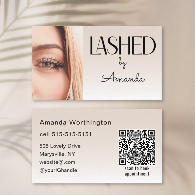 Tarjeta De Visita Beige Blush Lashed Minimalist Photo QR Code (Subido por el creador)