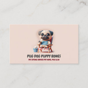 Tarjeta De Visita Beige Borgoña Color 3D Pug Mascota Sitter Dog Hote
