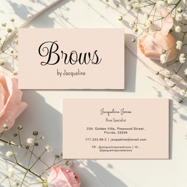 Tarjeta De Visita Beige Cejas Belleza Simple Script  (Subido por el creador)