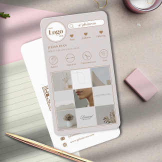 Tarjeta de visita Beige-Collage de fotos moderno d