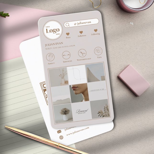 Tarjeta de visita Beige-Collage de fotos moderno d (Subido por el creador)