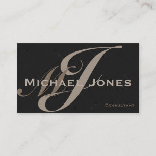 Tarjeta De Visita Beige Doble Monograma Profesional Moderno