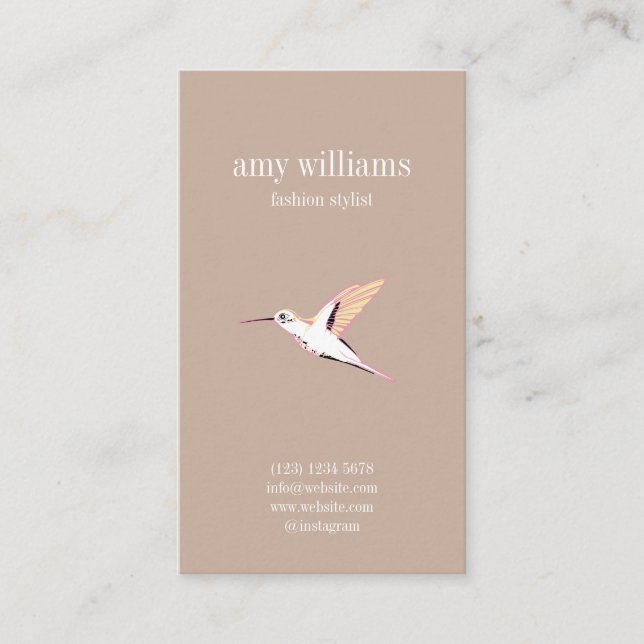Tarjeta De Visita Beige elegant artistic hummingbird illustration (Anverso)