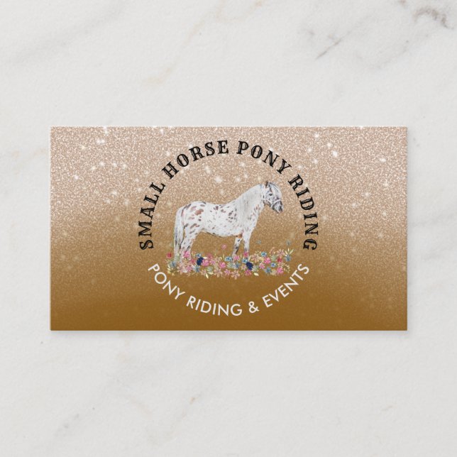 Tarjeta De Visita Beige Floral Pony Trainer ecuestre Caballo marrón (Anverso)
