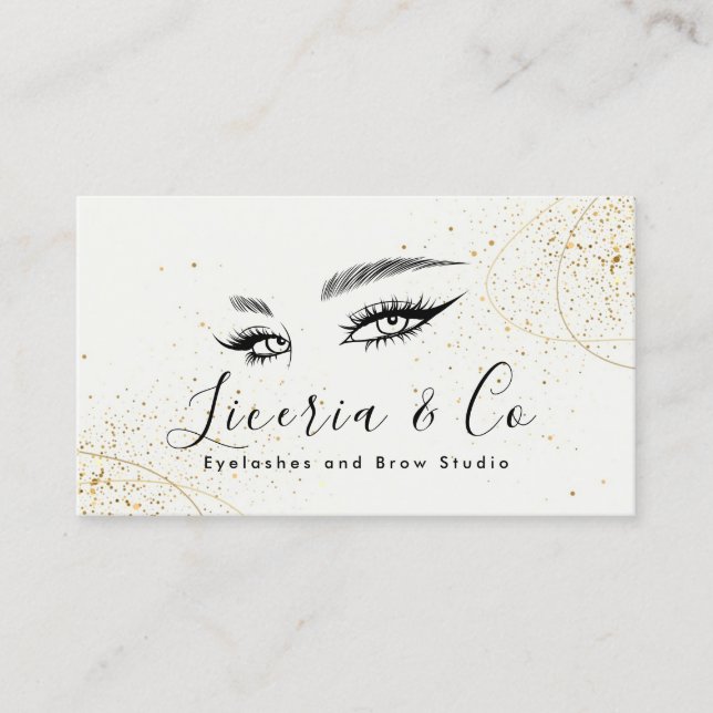 Tarjeta De Visita Beige Gold Aesthetic Lash and Brow Studio Business (Anverso)