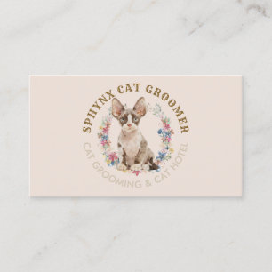 Tarjeta De Visita Beige Grooming Salon Mascota Spa Sphynx Cat