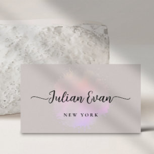 Tarjeta de visita Beige Holographic Luxe Script Mo