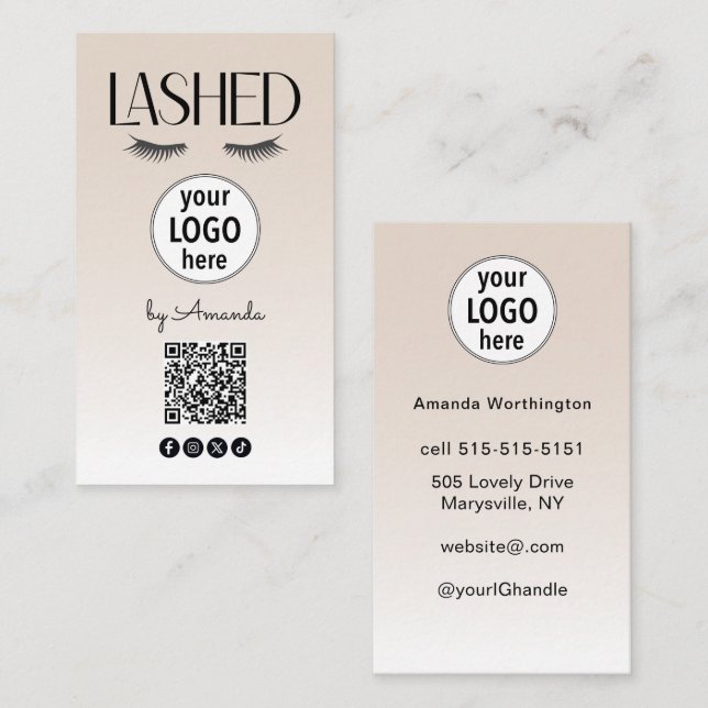 Tarjeta De Visita Beige Lashed Eyelashes Minimalist QR Code Social (Anverso / Reverso)