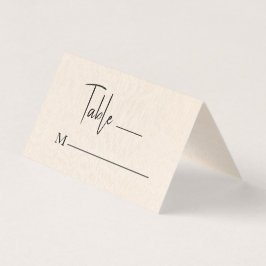 Tarjeta De Visita Beige Linen Simple Black Script Boda Place Card