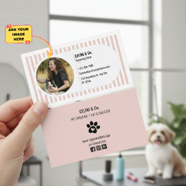 Tarjeta De Visita Beige Modern Pet Grooming Business Card with Photo