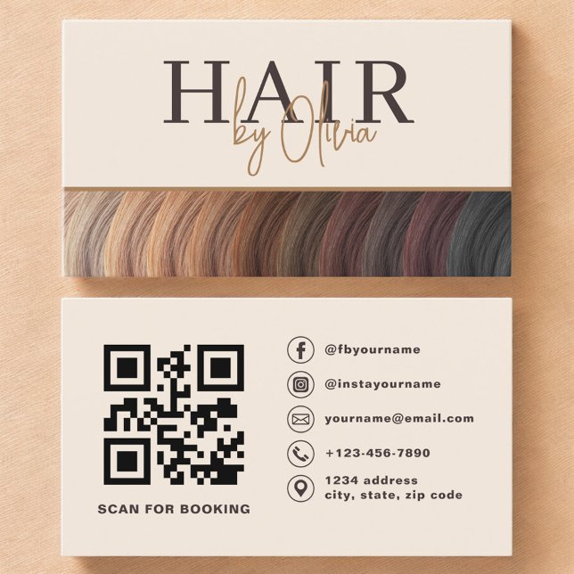 Tarjeta De Visita Beige Neutral Photo QR Code Hair Stylist (Subido por el creador)