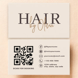 Tarjeta De Visita Beige Neutral QR Code Hair Stylist Modern