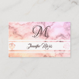 Tarjeta De Visita Beige rosado rosado de mármol pastel con monograma