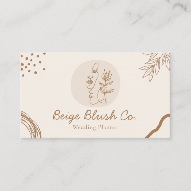 Tarjeta De Visita Beige Rubor Beauty Couple Wedding Planner (Anverso)