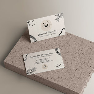 Tarjeta De Visita Beige Rubor Black Moon Stars Spiritual Reiki
