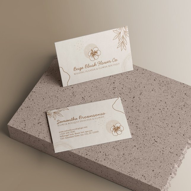 Tarjeta De Visita Beige Rubor Hibiscus Boda Calligraphy (Beige Blush Hibiscus Wedding Calligraphy Flower Business Card)