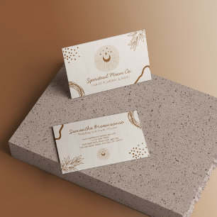 Tarjeta De Visita Beige Rubor Luna Estrellas Espiritual Reiki