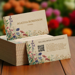 Tarjeta De Visita Beis Border Rustic Boho Wildflower Clothing