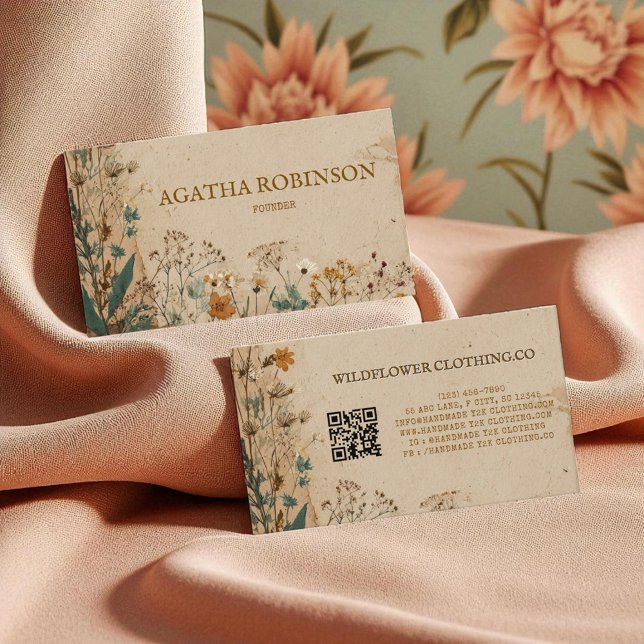 Tarjeta De Visita Beis Border Rustic Boho Wildflower Clothing (Beige Border Rustic Boho Wildflower Clothing Business Card)
