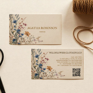 Tarjeta De Visita Beis Border Rustic Boho Wildflower Clothing