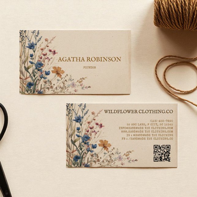 Tarjeta De Visita Beis Border Rustic Boho Wildflower Clothing (Beige Border Rustic Boho Wildflower Clothing Business Card)