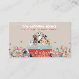Tarjeta De Visita Beis Red Dog Grooming Bath Bed Floral
