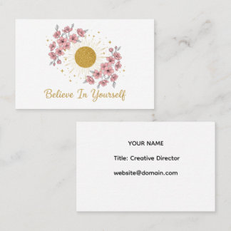 Tarjeta De Visita Believe In Yourself - Celestial Gold Sun Floral