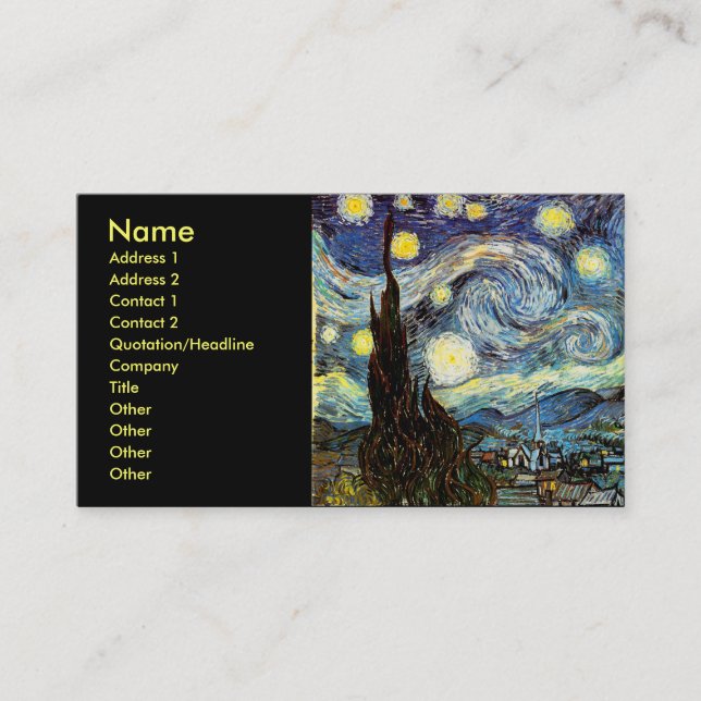 Tarjeta De Visita Bella Artes nocturno Van Gogh Starry (Anverso)