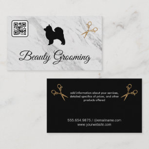 Tarjeta De Visita Bella Perro Grooming Tijeras   Mármol   Código QR