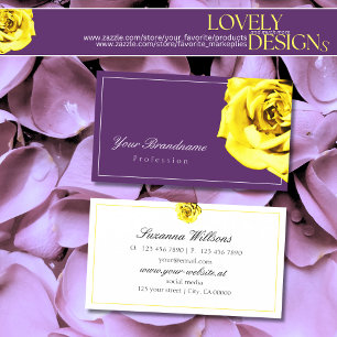 Tarjeta De Visita Bella Rosa Amarilla sobre Simple Morado Destacado