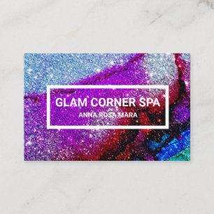 Tarjeta De Visita *~* Belleza Arcoiris QR Purpurina Glitz Glam Luxe 