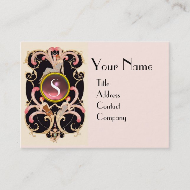 TARJETA DE VISITA BELLEZA ART DECO FASHION PINK GEMSTONE MONOGRAM (Anverso)