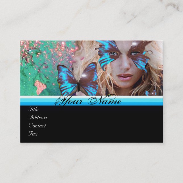 Tarjeta De Visita BELLEZA AZUL MARIPOSA MAKEUP ARTISTA Pink Green (Anverso)