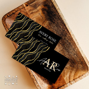 Tarjeta De Visita Belleza Cosmetóloga de Agate de Mármol de Oro Negr