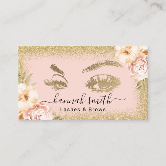 Tarjeta De Visita Belleza de artista de maquillaje Purpurina Floral  (Anverso)