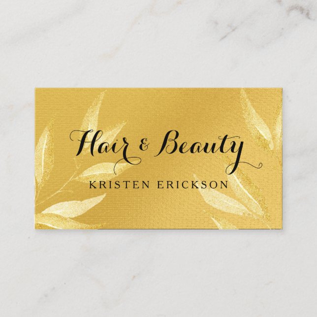 Tarjeta De Visita Belleza de Cabello con Hoja de Oro (Anverso)