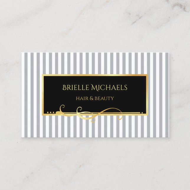 Tarjeta De Visita Belleza de Cabello Gris con Franjas (Anverso)