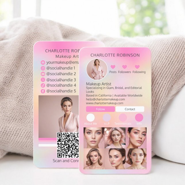 Tarjeta De Visita Belleza de maquillaje holográfico Influencia en me (Holographic Makeup beauty Social Media Influencer Business Card instagram)