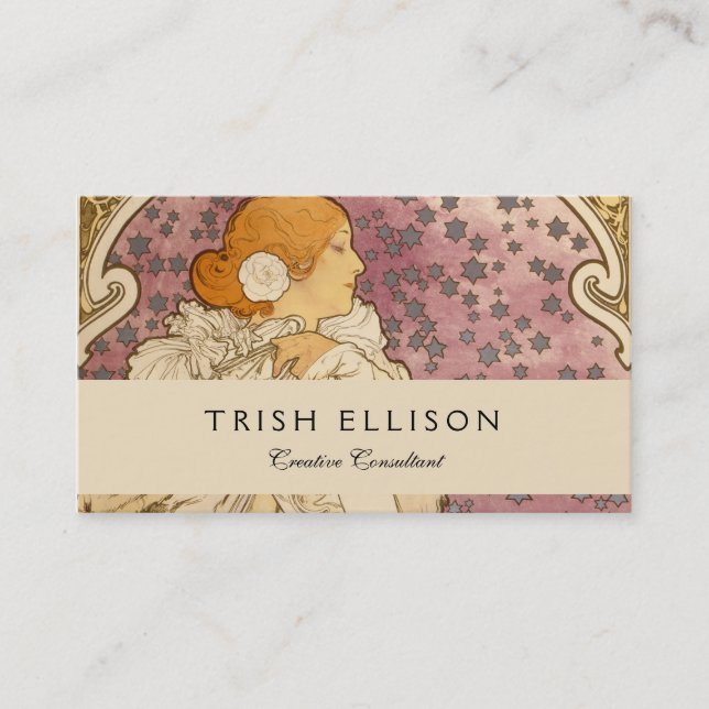 Tarjeta De Visita Belleza de mujer mucha Art Nouveau (Anverso)